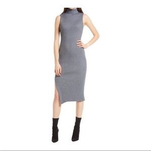 VICI Elegant Gray Sleeveless Ribbed Midi Gray Dress XS